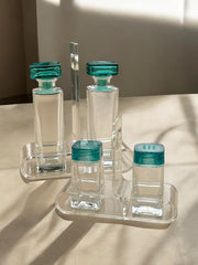 Sets huile/vinaigre et sel/poivre Luigi Bormioli vert émeraude années 70