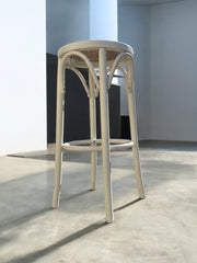 Tabouret années 60 haut de bar bois blanc et cannage