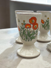 Lot de 4 mazagrans ou tasses de café en grès fleuris