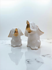 Statuettes éléphants porcelaine blanche et dorée années 60