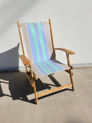 Chaise de jardin pliable vintage en bois et tissu coloré