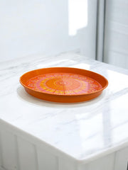 Plateau fleur seventies orange en métal