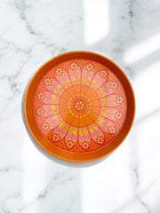 Plateau fleur seventies orange en métal