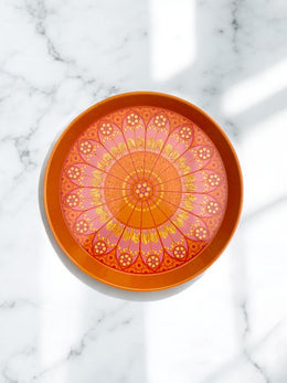 Plateau fleur seventies orange en métal