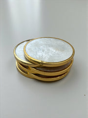 Sous verres nacrés, laiton, liège, années 70