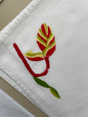 Grande nappe en tissu et 11 serviettes oiseaux brodés