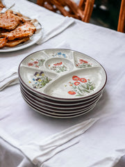 Six assiettes vintage motif fleurs sauvages, en céramique