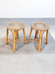 Paire de tabourets rotin années 70