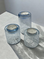 Trio de bougeoirs en verre craquelé