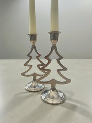 Paire de chandeliers sapin de Noël argentés