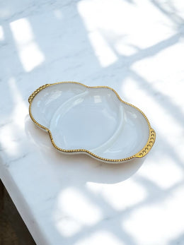 Plat apéro ou de service opaline bord doré