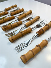 10 fourchettes à dessert bambou inox années 70