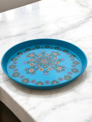 Plateau bleu motif floral Pat Albeck, 1960