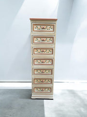 Petit meuble semainier fleuri en bois peint