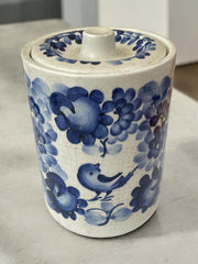 Boite en faïence craquelée oiseau et fleurs bleues