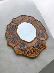 Petit miroir style péruvien des années 50 peint à la main