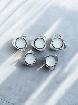 Bougeoirs ou coquetiers triangle IKEA 90’s vintage metal chromé