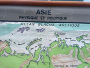 Ancienne carte scolaire Asie montée sur bois