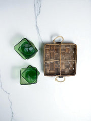 Plat apéritif années 60/70, coupelles vertes verre soufflé