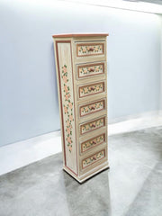 Petit meuble semainier fleuri en bois peint