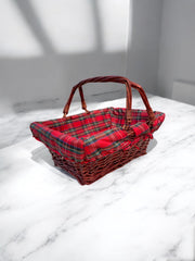 Panier décoratif ou à pique nique en osier tissu écossais rouge