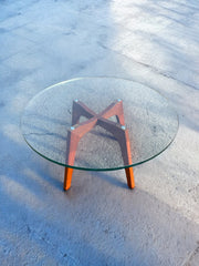 Table basse teck plateau en verre