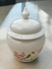 Bonbonnière motif oiseau verre de lait