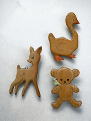 Trio d’animaux en bois vintage à accrocher