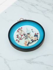 Cadre ancien médaillon chinois en nacre thème oiseaux