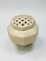 Pique fleurs en faïence craquelée beige, Art Déco belge, années 1930