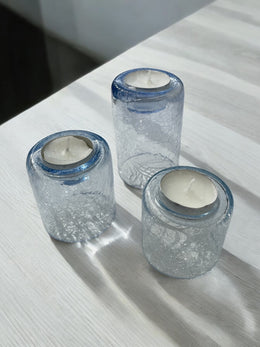 Trio de bougeoirs en verre craquelé