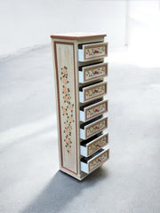 Petit meuble semainier fleuri en bois peint