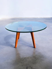 Table basse teck plateau en verre