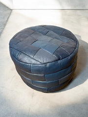 Pouf patchwork bleu année 70