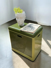 Tabouret ou bac à linge en plastique vert olive avec rangement, Space Age 1970