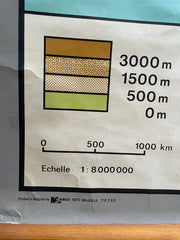 Ancienne carte scolaire Amérique du Nord montée sur bois