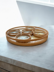 Plateau et sous-verres rotin et papillons véritables