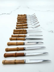 16 couverts en bambou et inox années 70