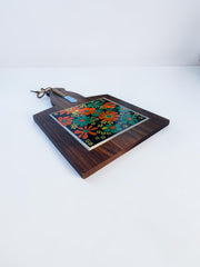 Planche fleurie seventies céramique bois apéro ou fromage