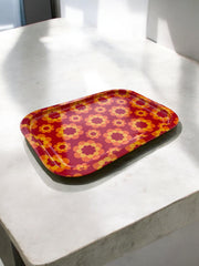 Plateau fleurs en métal rouge orange et jaune