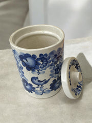 Boite en faïence craquelée oiseau et fleurs bleues