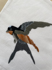 Grande nappe en tissu et 11 serviettes oiseaux brodés