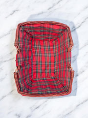 Panier décoratif ou à pique nique en osier tissu écossais rouge