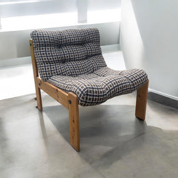 Fauteuil tissu graphique esprit scandinave en pin années 80