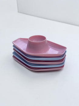 Coquetiers roses et bleus DBP années 70