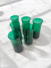 6 grands verres à eau en verre vert années 70