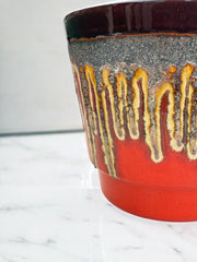 Cache pot céramique style fat lava métallique et orangé rouge