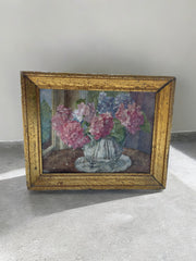 Cadre doré huile sur toile bouquet de fleurs