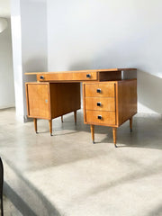 Grand bureau double face vintage en bois années 60