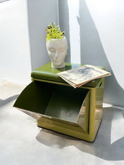 Tabouret ou bac à linge en plastique vert olive avec rangement, Space Age 1970